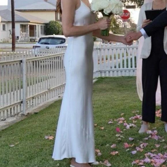 DANNIJO Ivory Satin Slip Dress - Spaghetti Strap Maxi - Picture 14 of 16